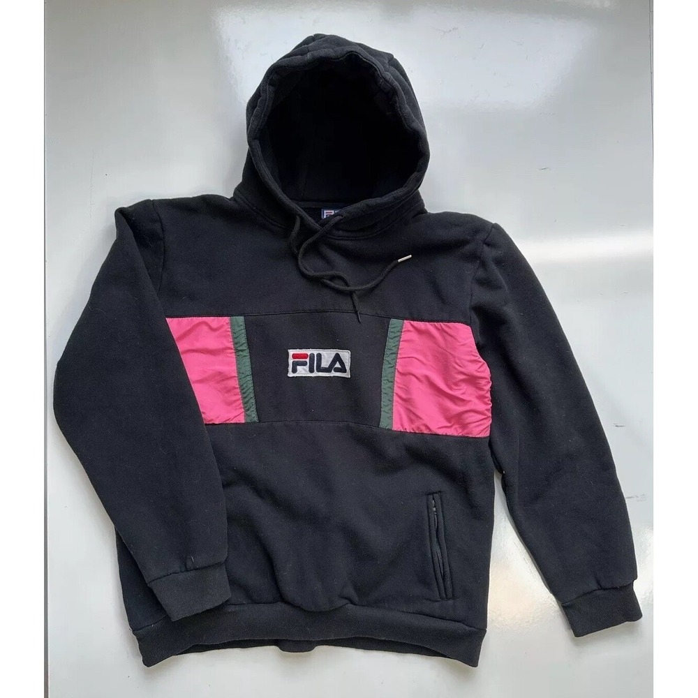 FILA White Line Hoodie Black Pink Colorblock Pullover‎ / Women's 2XL